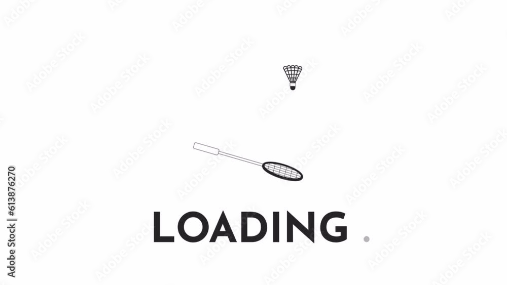 Poster badminton fun bw loader animation. playing with shuttlecock. sports. flash message 4k video footage.