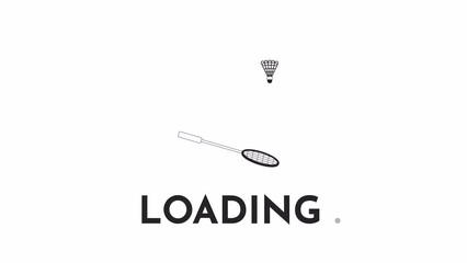 Badminton fun bw loader animation. Playing with shuttlecock. Sports. Flash message 4K video footage. Isolated monochrome loading animation with alpha channel transparency for UI, UX web design