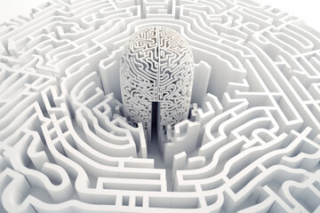 concept idea of creative labyrinth, psychology of philosophy and imagination, human brain and labyrinth, art,  white color generative ai - obrazy, fototapety, plakaty