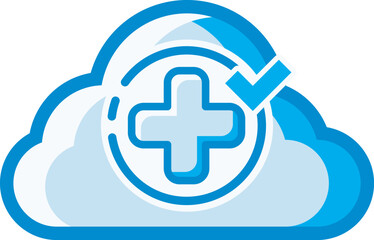 The cloud icon with the plus symbol inside, represents health, safety and replenishment. This design can be used as a decorative illustration with a cloud computing theme.