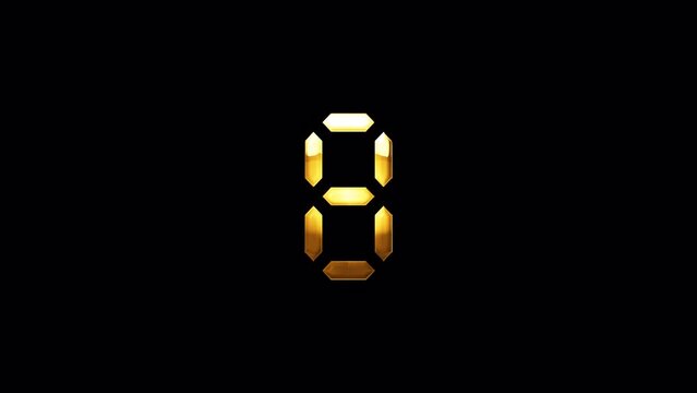 Loop digital number Eight golden shine light motion text with glitch effect animation on black abstract background. promote advertising concept isolate using QuickTime Alpha Channel proress 444