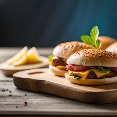 Burger with salad meat and tomato on a neutral background created and generated by AI