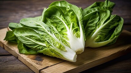 Fresh green Bok Choy or Pak Choi(Chinese cabbage) on wooden background, Organic vegetables, Top view, AI generated