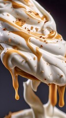 Close up of whipped cream with caramel sauce. AI generated