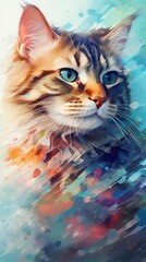 Abstract portrait of an cat with colorful paint. Generative AI