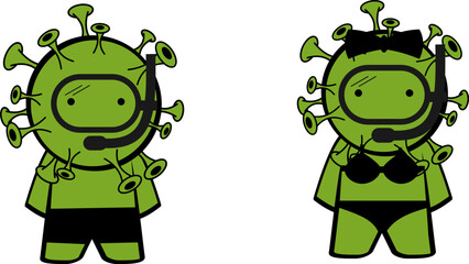 coronavirus character cartoon expressions pack colletion illustration in vector format