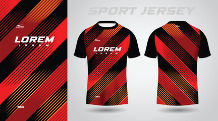 red black shirt soccer football sport jersey template design mockup