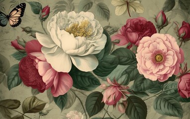 Vintage background with flowers. AI, Generative AI