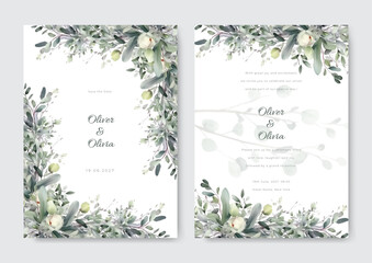 wedding card with elegant floral and leaves template