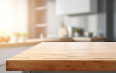Table in a kithen with blur background. AI, Generative AI