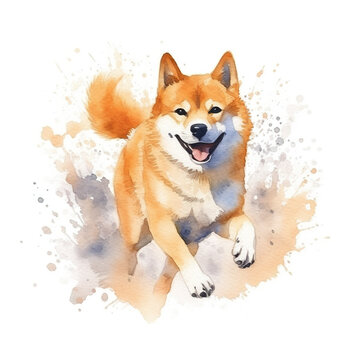 A watercolor painting of a dog running. Generative AI.