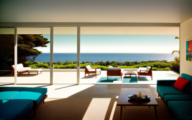 Obraz na płótnie Canvas view from the terrace to the sea horizon. generative ai