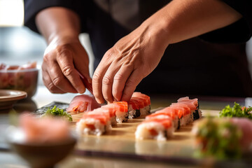 a chef prepparing sushi Generative AI