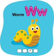 Illustration Isolated Animal Alphabet Letter W-Worm
