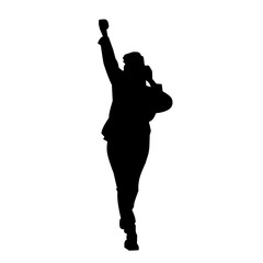 vector silhouette of man raising hand