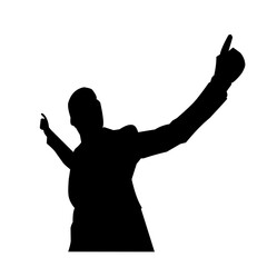 vector silhouette of man raising hand