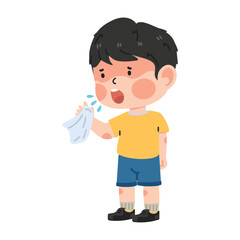 boy with cold or flu sneeze