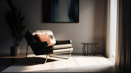 Stylish Interior with an Abstract Mockup Frame Poster, Modern interior design, 3D render, 3D illustration