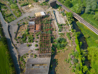 An aerial view of an abandoned factory near Ipswich in Suffolk, UK