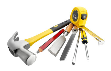 Group of carpentry tools isolated