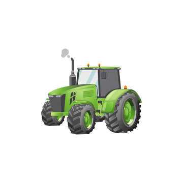Agricultural Farm Transport Tractors Cartoon Vector Illustration Design. 3D Illustration Vehicle Tractor For Farm.  Industrial Vehicles Premium Vector Set With White Background.