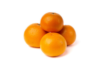 An orange fruit with orange leaves isolated on a white background