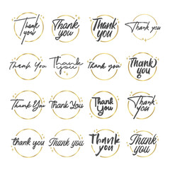 Obraz premium Thank you message. Beautiful greeting calligraphy text. Handwritten modern lettering with golden circle frame.