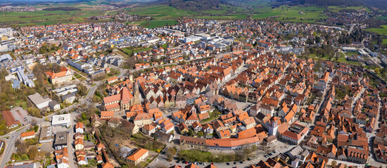 Aerial view around the old town of the city  Weißenburg on an early spring day	