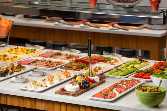 hotel breakfast buffet with many different types of food