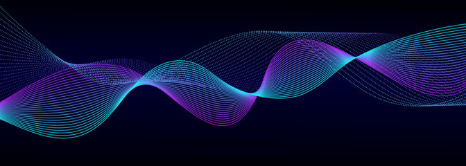 Vector wave lines smooth flowing dynamic blue gradient light isolated on black background for concept of technology, digital, communication, science, music, AI