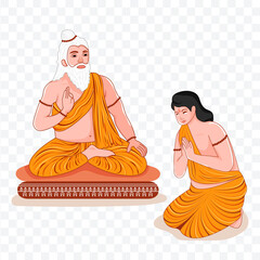 Vector Illustration of guru and shishya on PNG background for festival of Guru Purnima. - obrazy, fototapety, plakaty