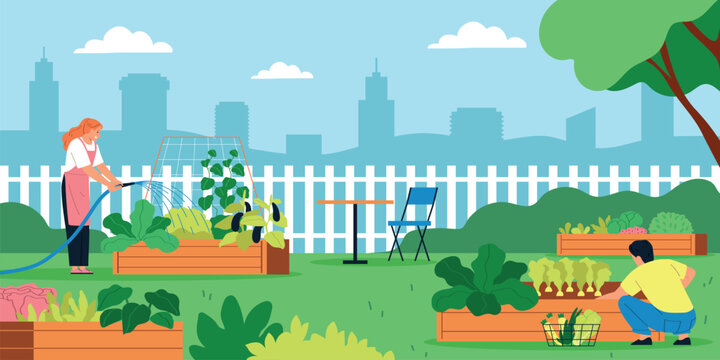 Community Garden Flat Composition