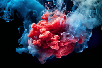 Fototapeta premium Blue Flower in Motion on Black Background in Abstract Studio Shot with Smoke.