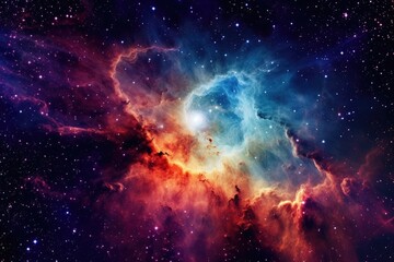 Obraz na płótnie Canvas El Universo Revelado: Una Sinfonía del Espacio Profundo de Galaxias Distantes y Nebulosas Luminosas en Azules y Púrpuras Vibrantes por Generative AI 12