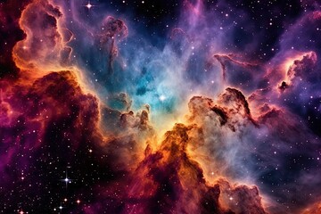 Obraz na płótnie Canvas El Universo Revelado: Una Sinfonía del Espacio Profundo de Galaxias Distantes y Nebulosas Luminosas en Azules y Púrpuras Vibrantes por Generative AI 4