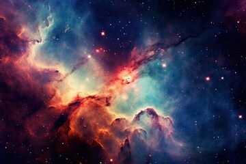 Obraz na płótnie Canvas El Universo Revelado: Una Sinfonía del Espacio Profundo de Galaxias Distantes y Nebulosas Luminosas en Azules y Púrpuras Vibrantes por Generative AI