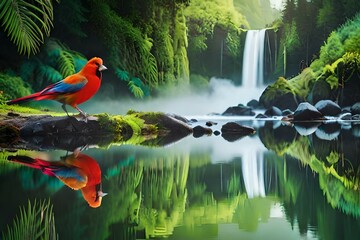Obraz na płótnie Canvas A colorful bird in a rainforest