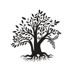 Obraz premium Root Leaf Family Tree of Life Oak Banyan Maple Stamp Seal Emblem Label logo