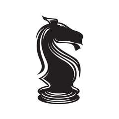 Black Chess Knight Horse Stallion Statue Sculpture silhouette logo design