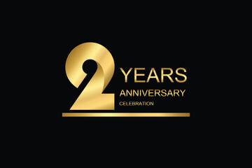 2 year anniversary vector banner template. gold icon isolated on black background.