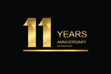 Obraz premium 11 year anniversary vector banner template. gold icon isolated on black background.