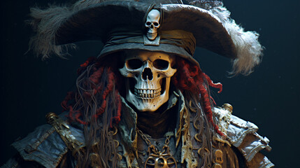 Illustration of a skeleton Pirate crew. Generative AI. 