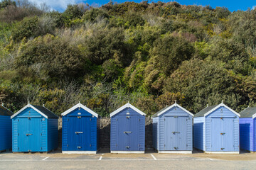 Colourful beach huts at Bournemouth, UK.