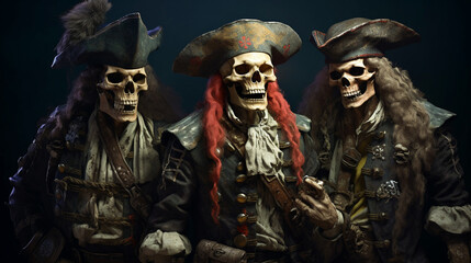 Illustration of a skeleton Pirate crew. Generative AI. 