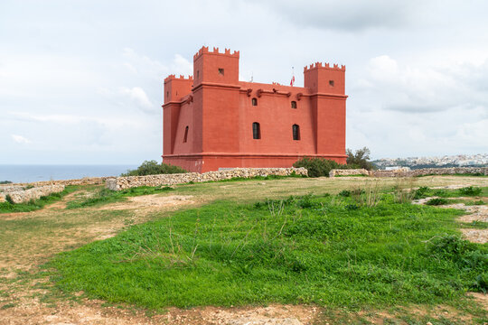 Saint Agatha's Tower known as the Red Tower built in 1649 by the Knights of Saint John. - Mellieha, Malta.