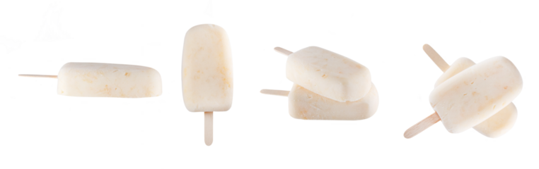 white popsicle ice cream set on transparent isolated background.