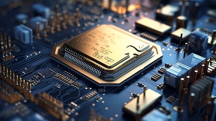 Closeup of Circuit Board, Computer Chip, Motherboard