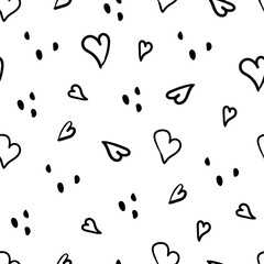 Seamless pattern hand drawn with hearts and points in doodle style