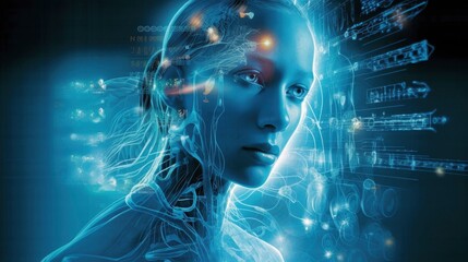Ilustracja pokazująca analizę mózgu człowieka dzięki najnowszej technologii. AI generate - obrazy, fototapety, plakaty