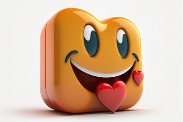 Funny smiley with red heart on white background